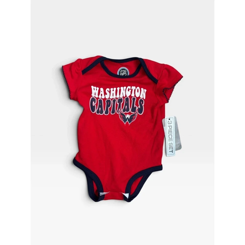 NHL Washington Capitals Infant Girl 3-Piece Bodysuit Set Red Navy White 18M NWT